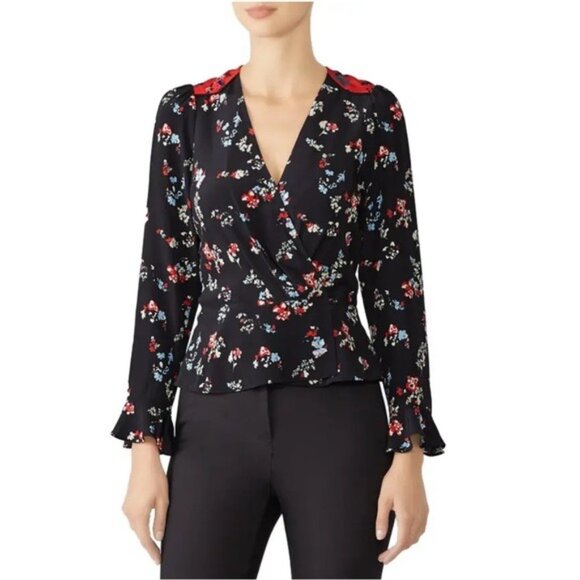 Tanya Taylor Floral Clusters Clio Top in Black - Picture 1 of 11